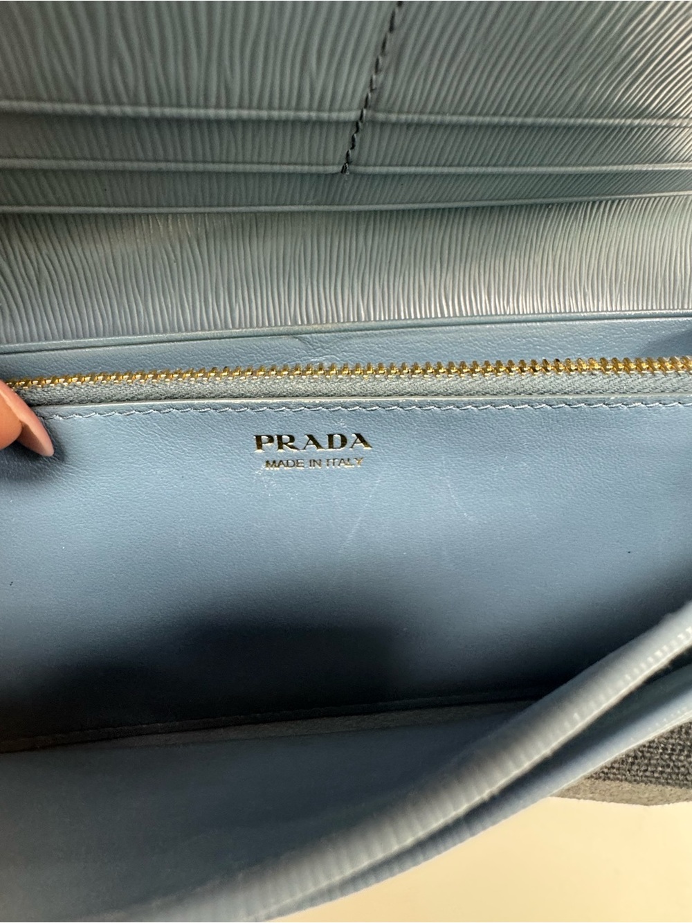 Prada Powder Blue Saffiano Leather Continental Wallet with Gold Logo - Picture 3 of 13